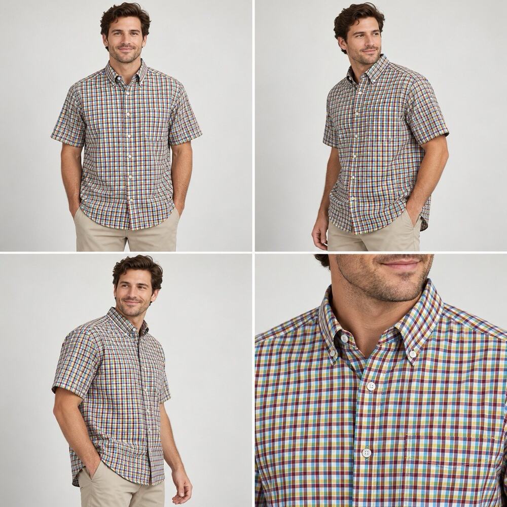 Daniel Cremieux Signature Shirt Mens L Multicolor Plaid Short Sleeve Cotton